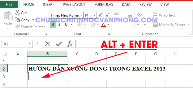Cách xuống dòng trong 1 ô Excel 2013