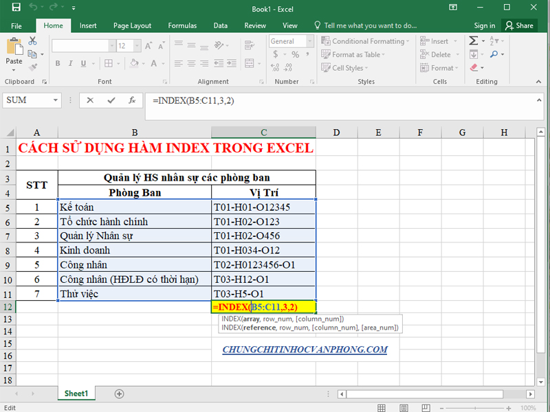 Hàm Index dạng Mảng trong Excel 02