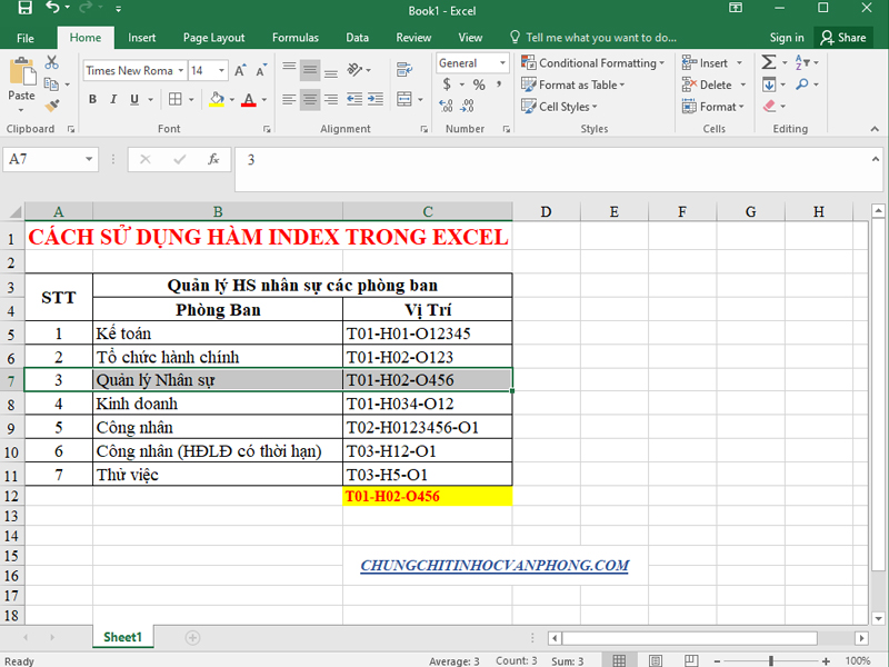 Hàm Index dạng Mảng trong Excel 03