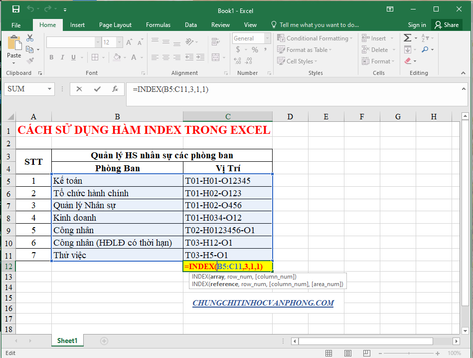 Hàm Index trong Excel dạng tham chiếu 01