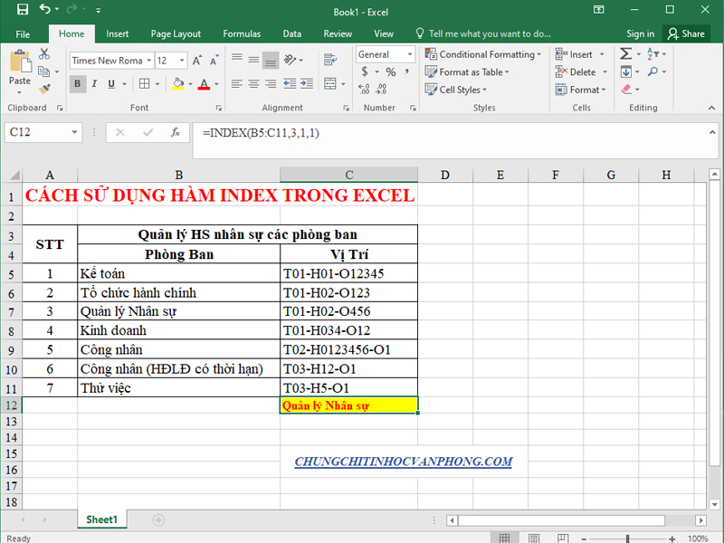 Hàm Index trong Excel dạng tham chiếu 02
