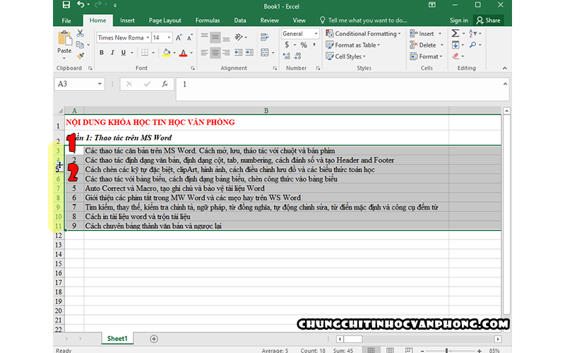 Giãn cách dòng trong Excel thủ công