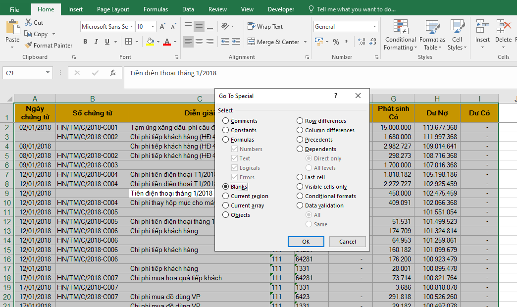 Cách xóa ô trong Excel