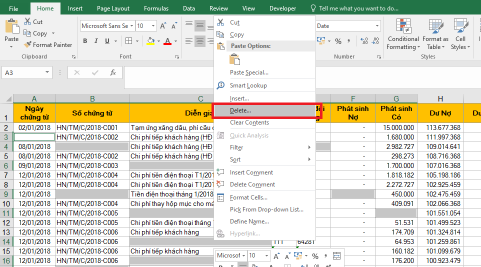 Hướng dẫn xóa ô trắng trong Excel